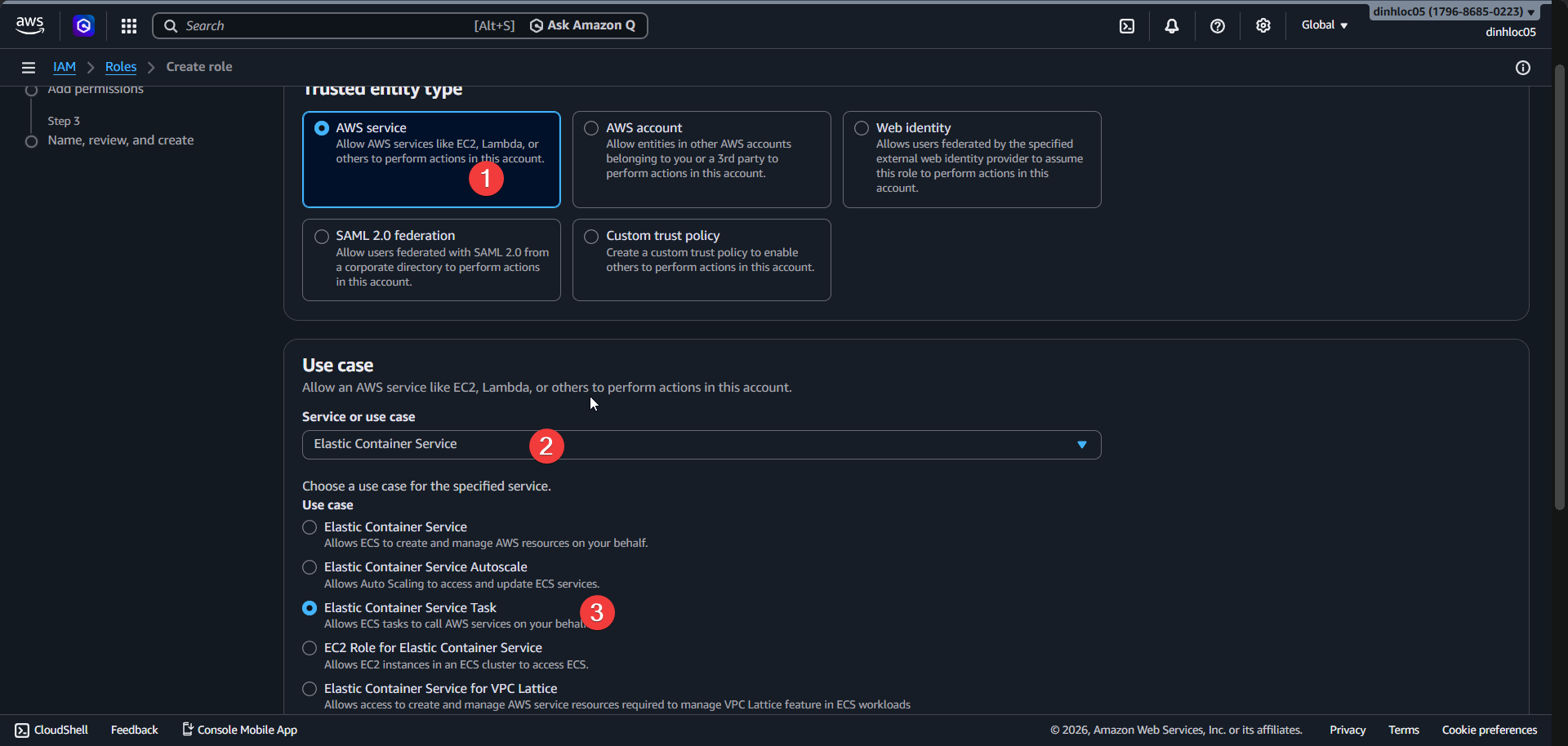 Create task execution role - trusted entity