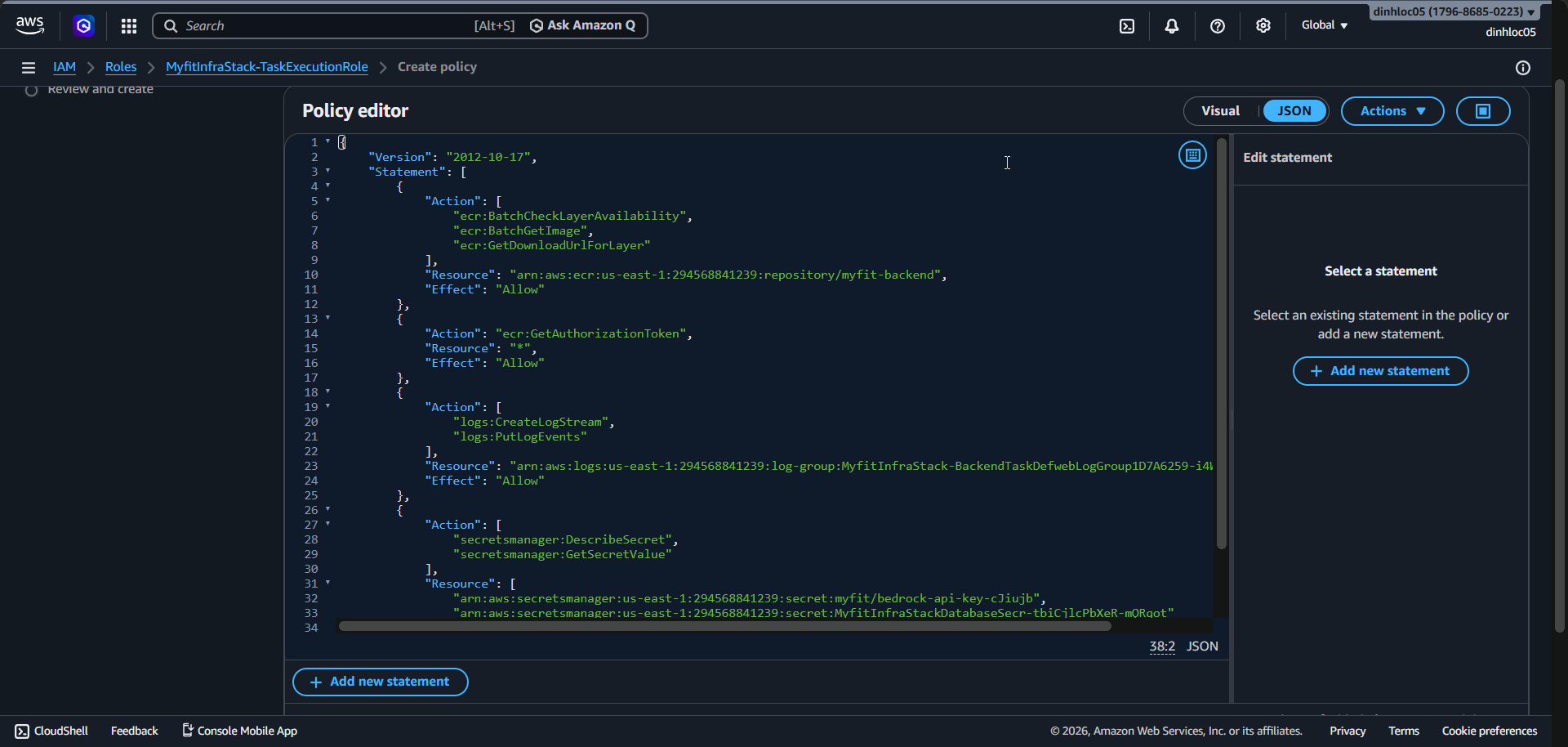 Task execution role - inline policy JSON