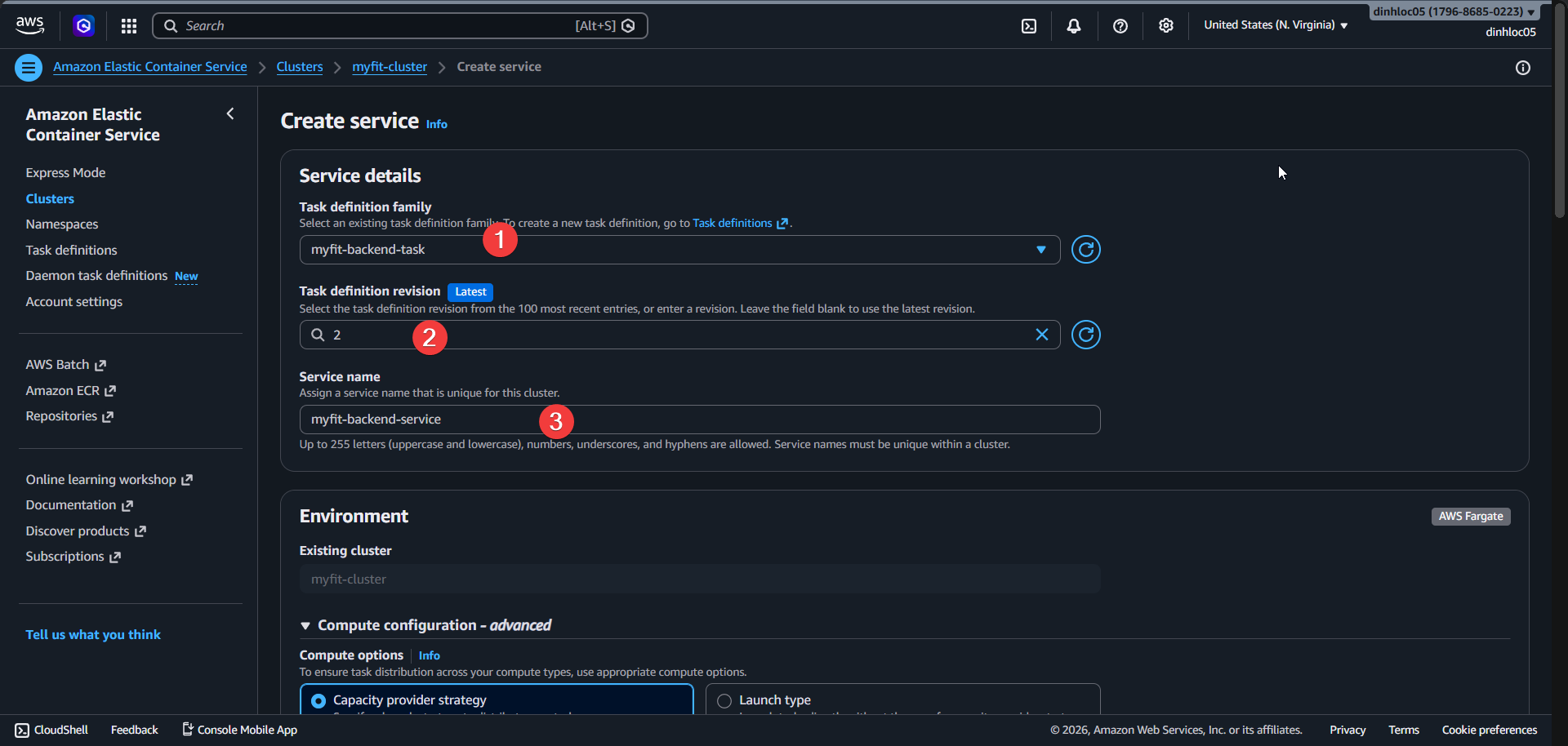 Create ECS service screen 2