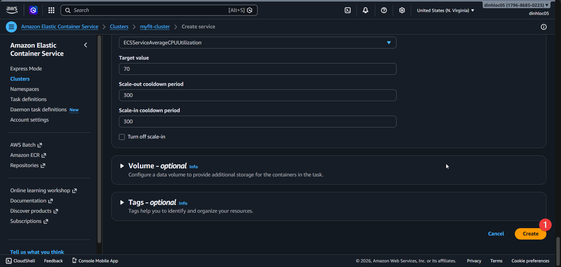 Create ECS service screen 9