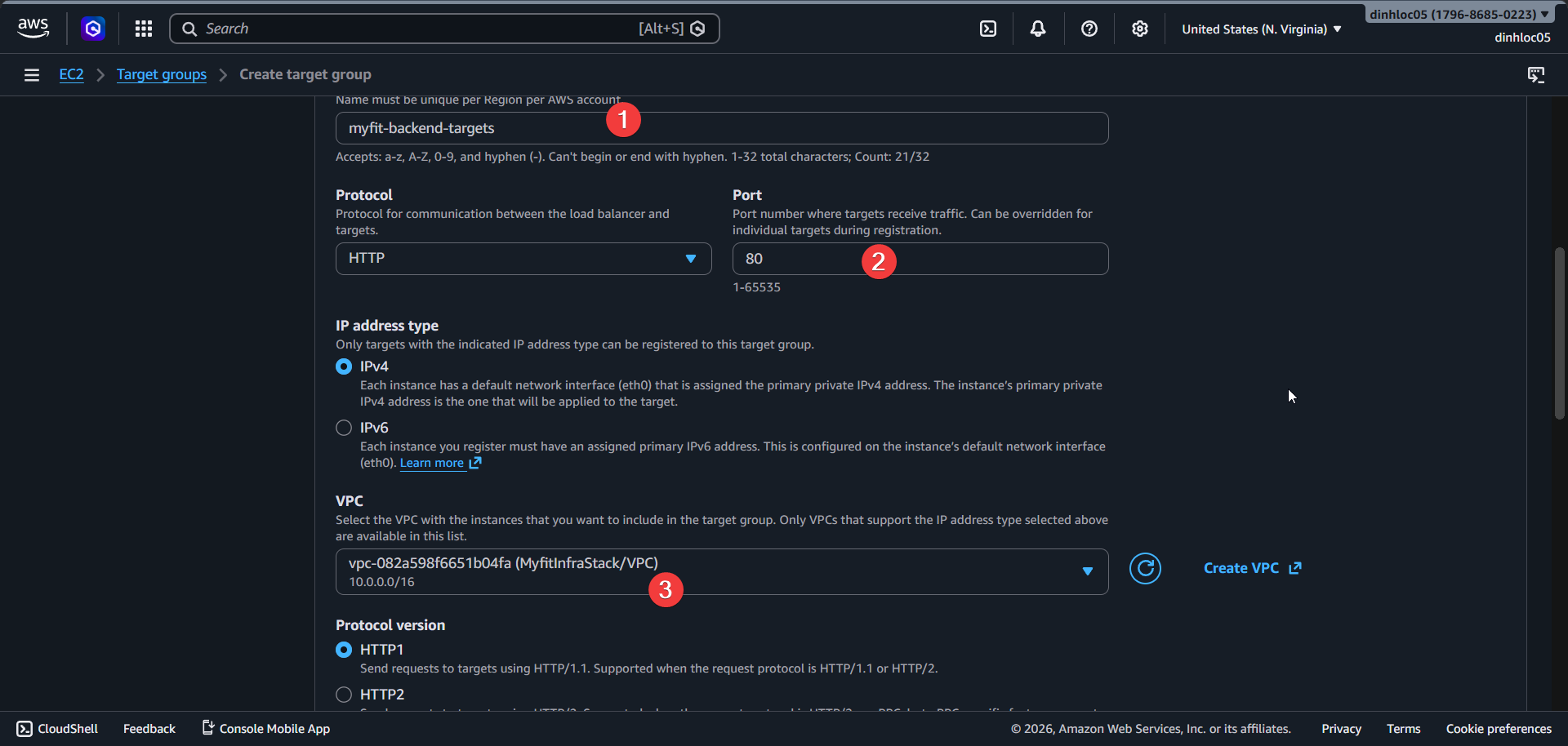 Create target group screen