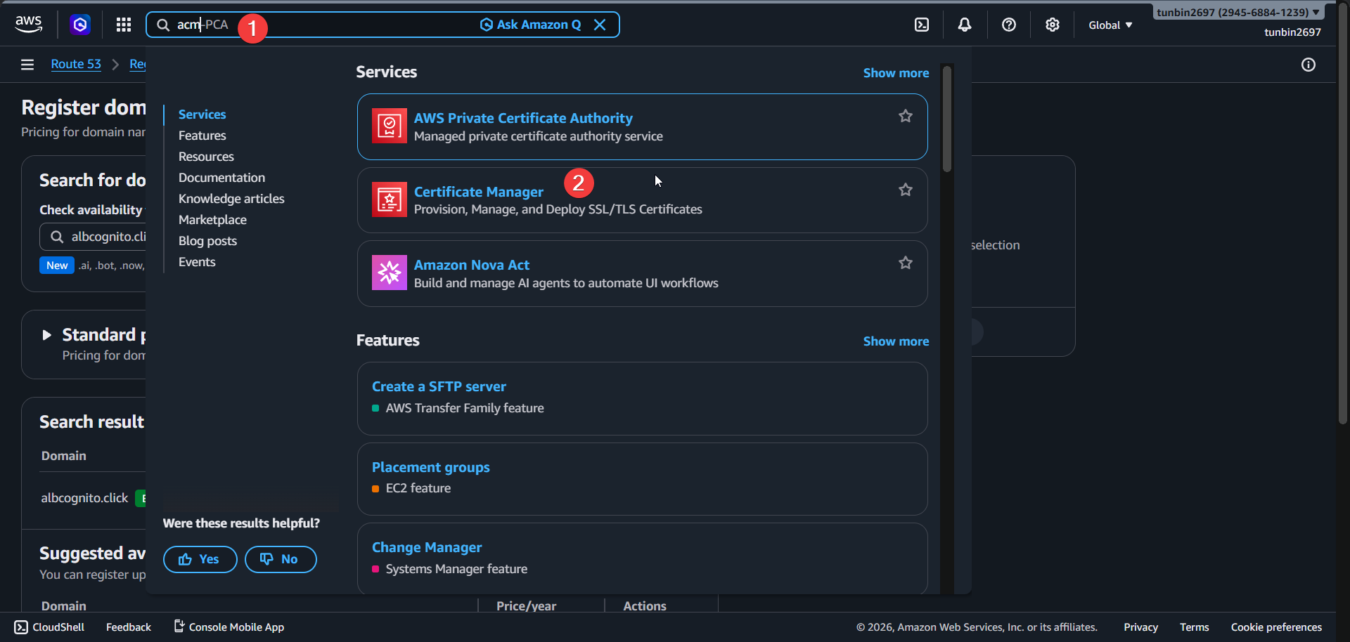Open ACM from search