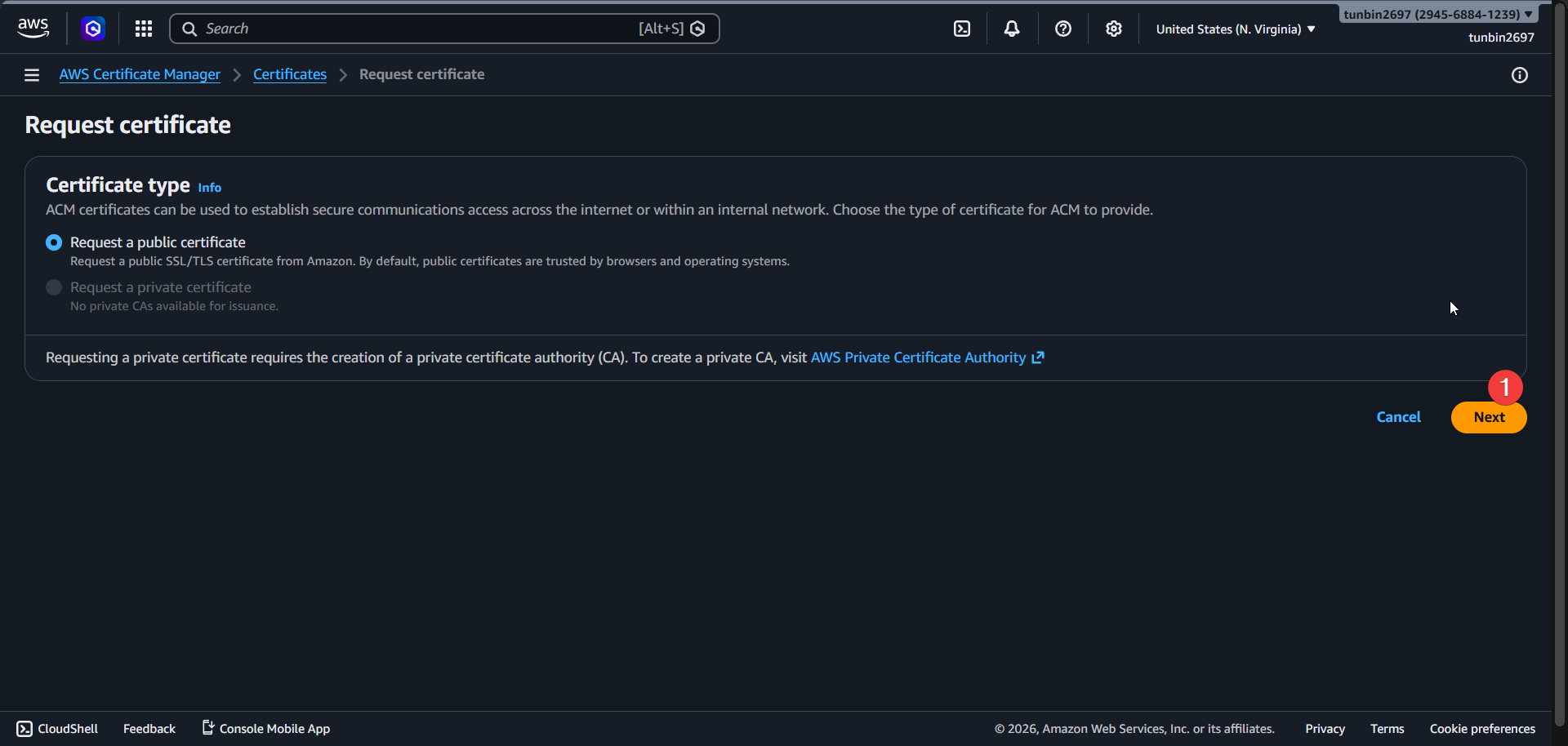 Choose public certificate