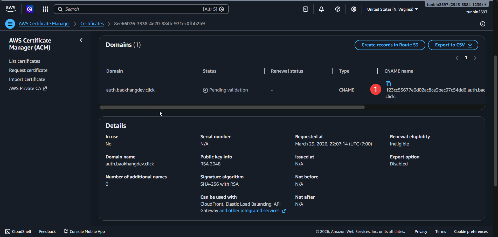 ACM pending validation