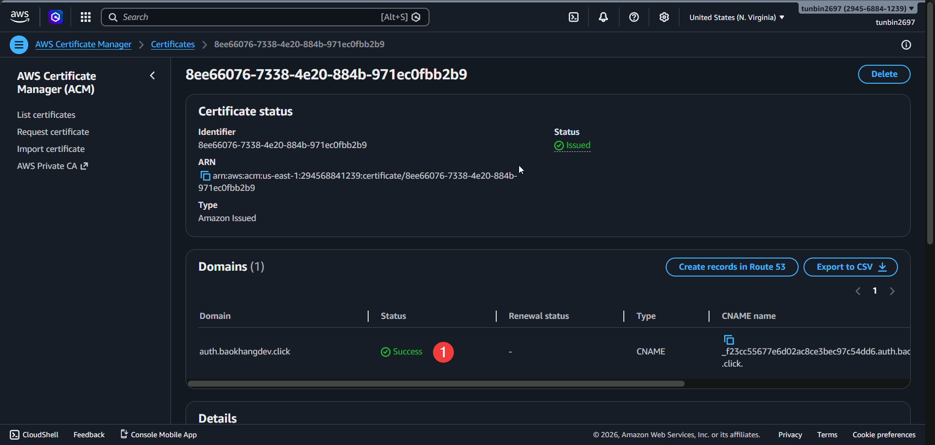 ACM issued certificate
