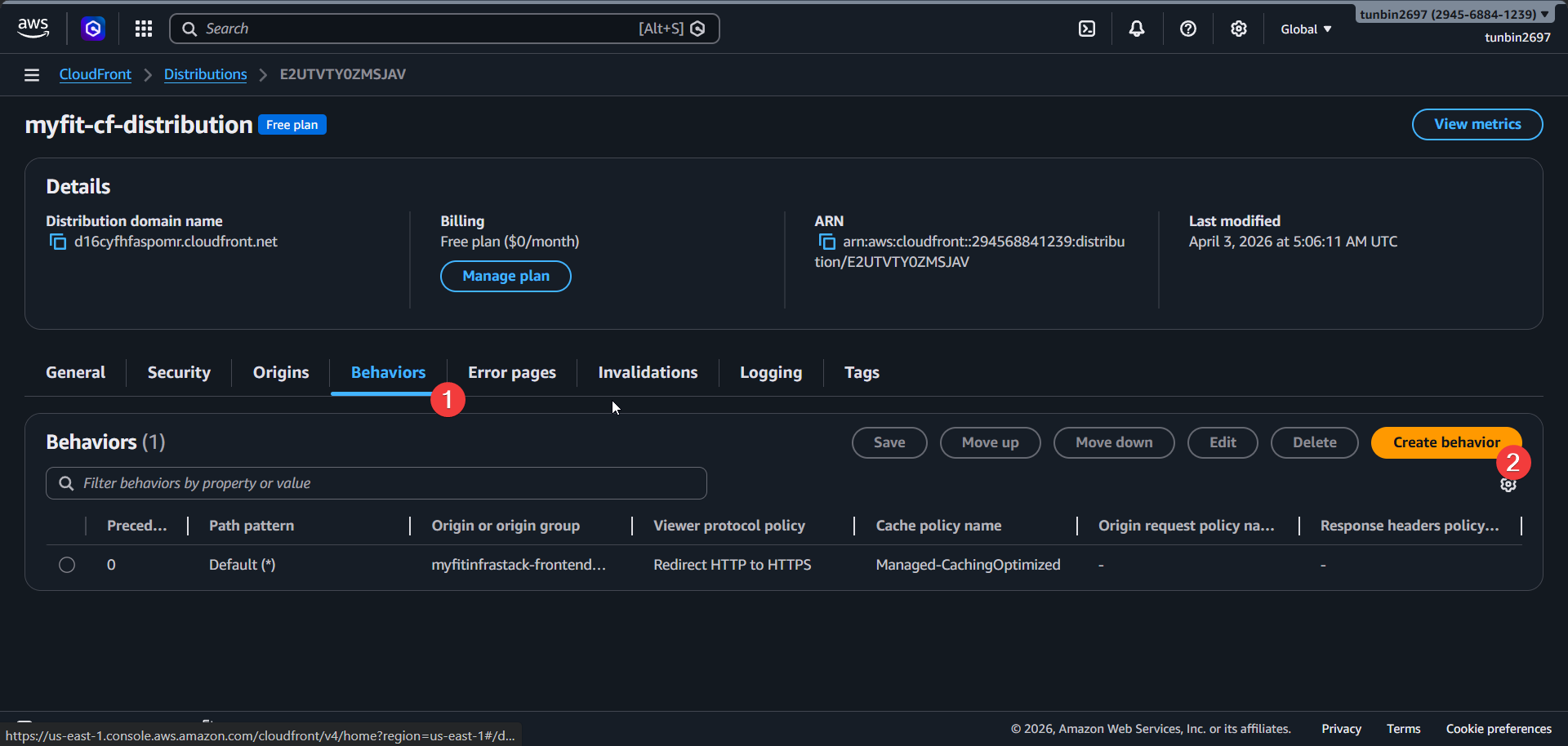 CloudFront behaviors tab