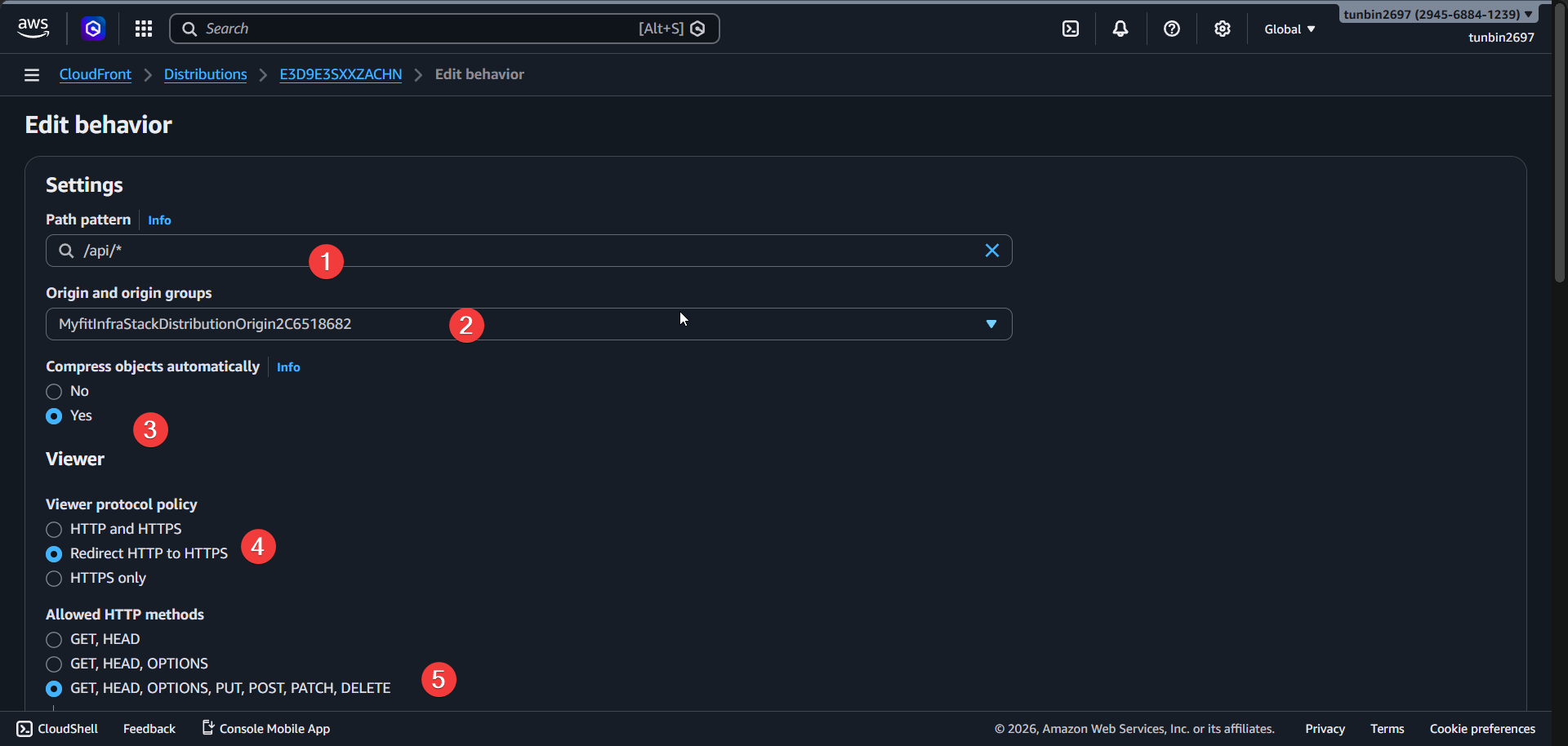 CloudFront behavior basic settings