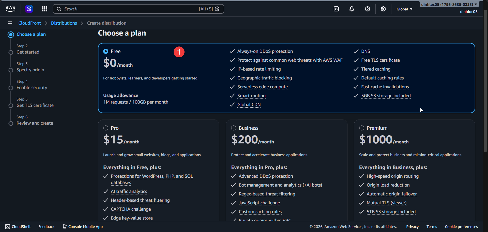 CloudFront choose plan