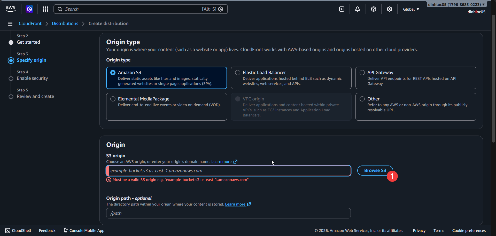 CloudFront specify S3 origin