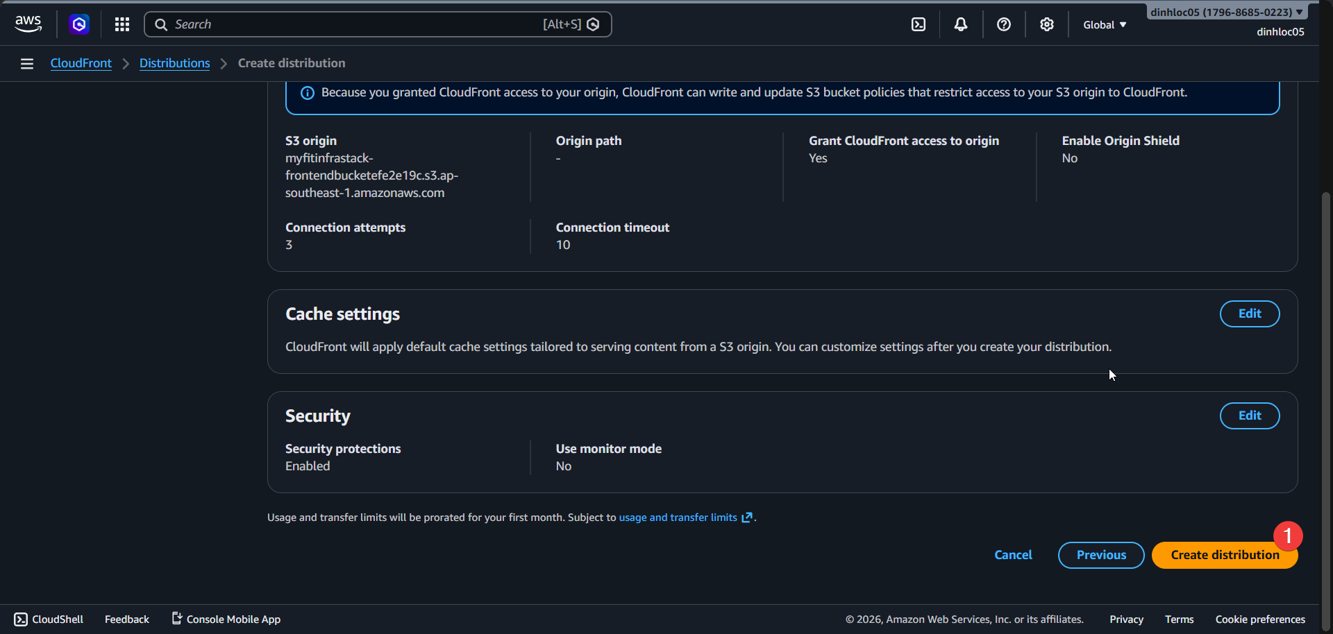 CloudFront distribution result