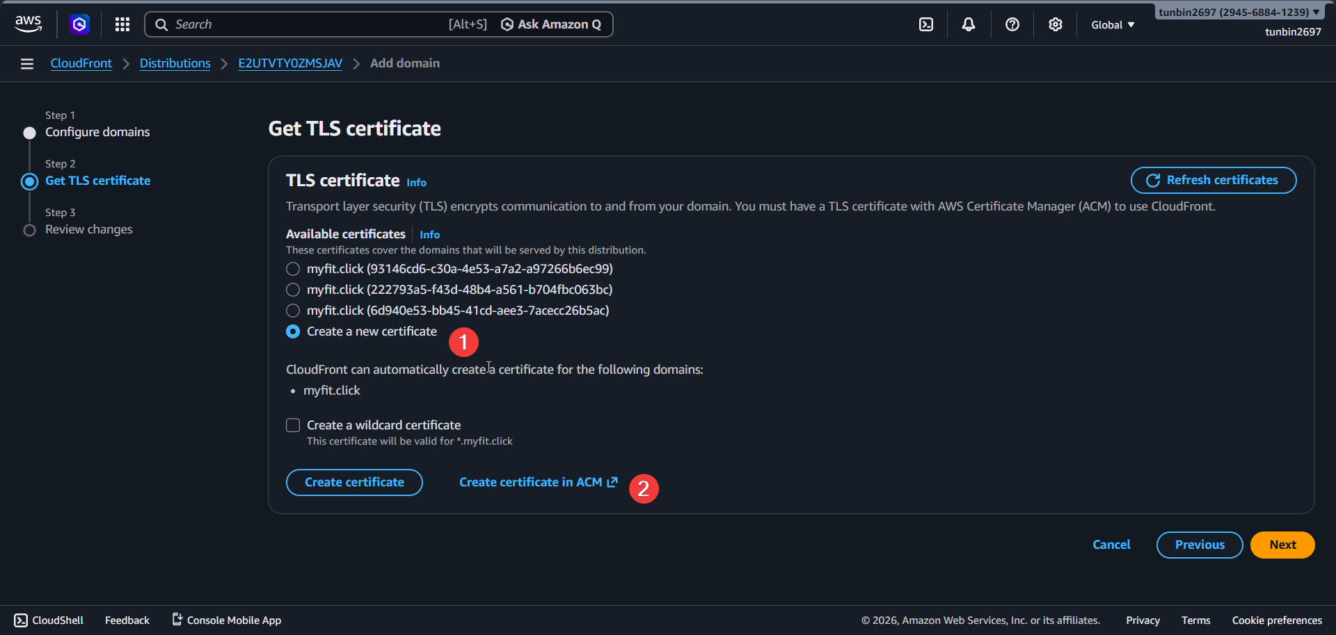 CloudFront select TLS certificate