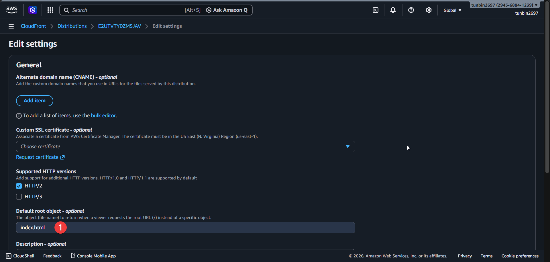 CloudFront default root object