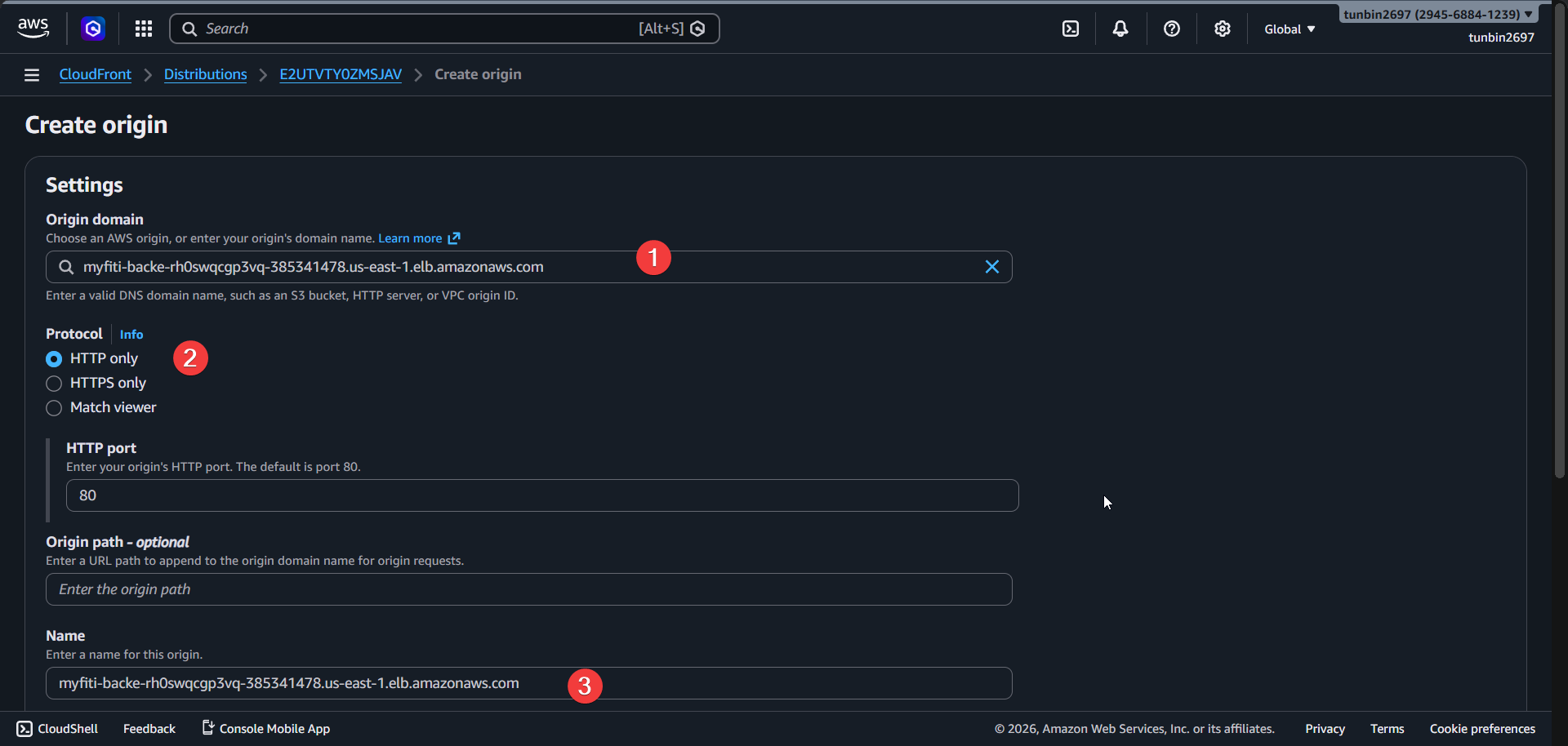 CloudFront create ALB origin