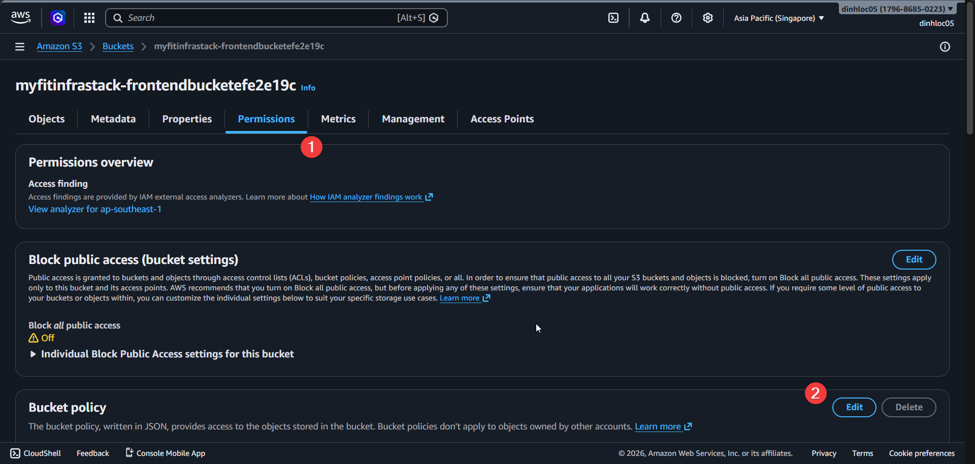 S3 permissions screen