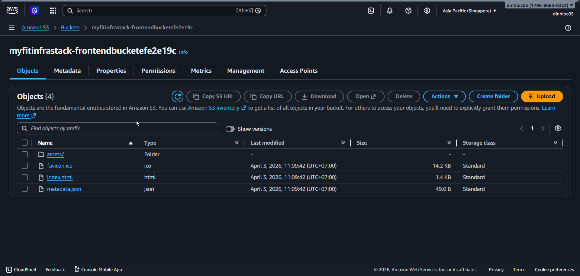 S3 objects result screen