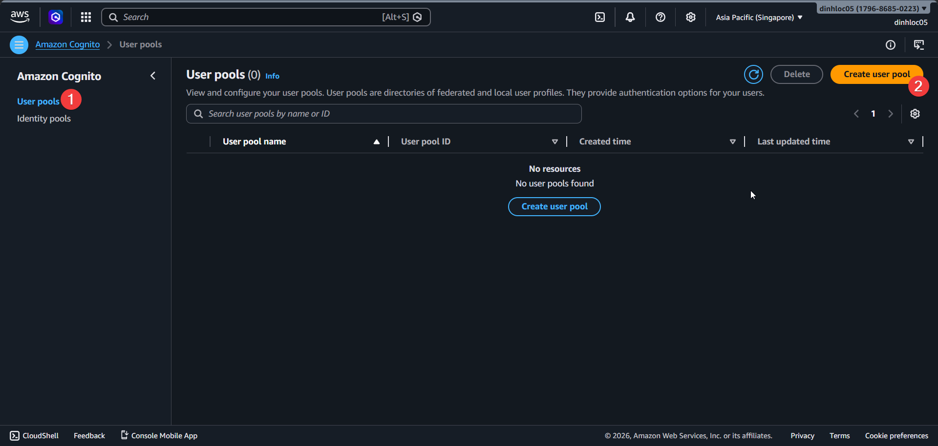 Cognito user pools entry