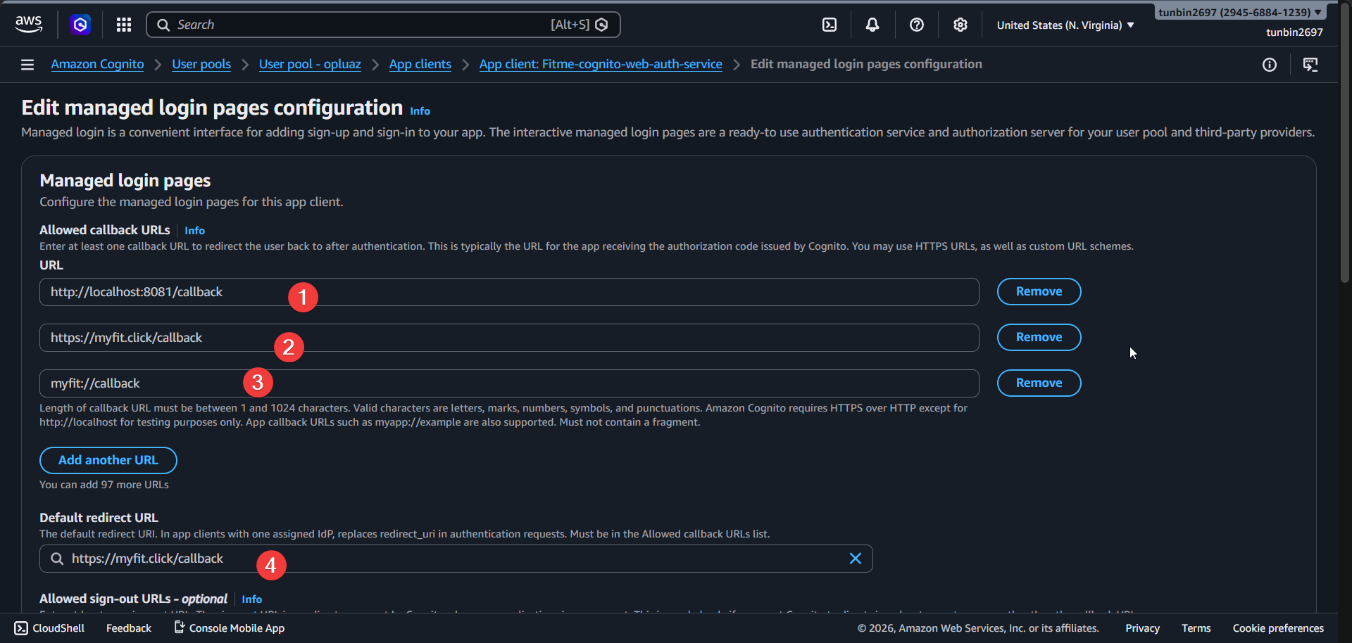 Cognito managed login callback URLs