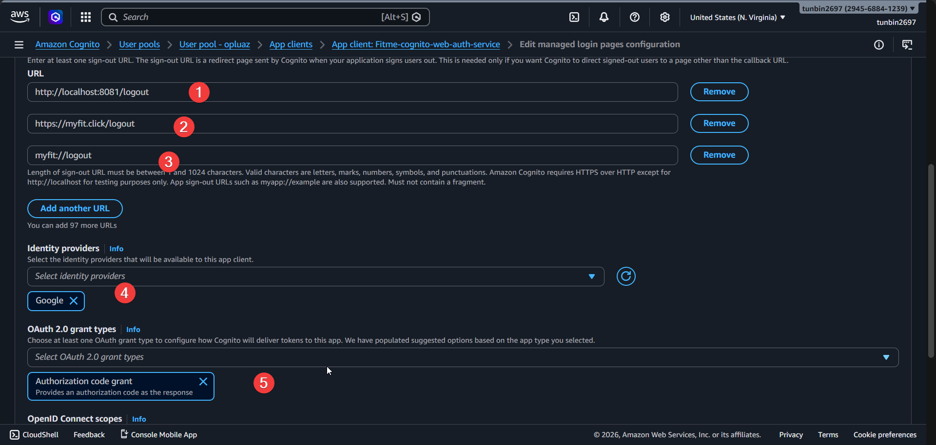 Cognito managed login sign-out and OAuth flow
