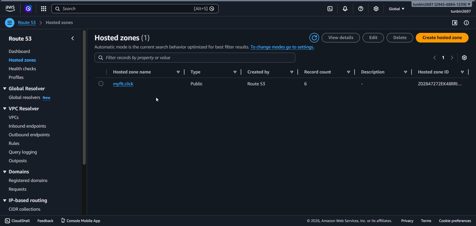 Route 53 hosted zones