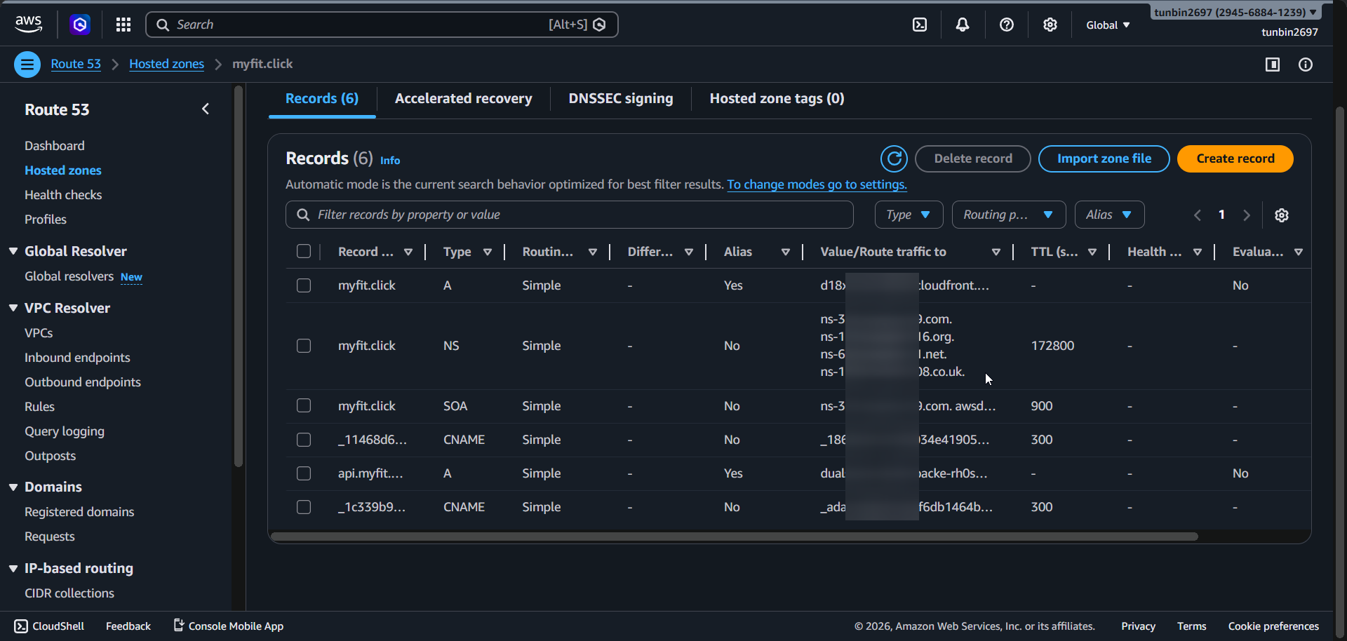 Route 53 records list
