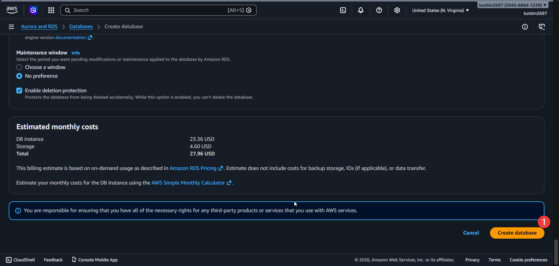 Create database final step