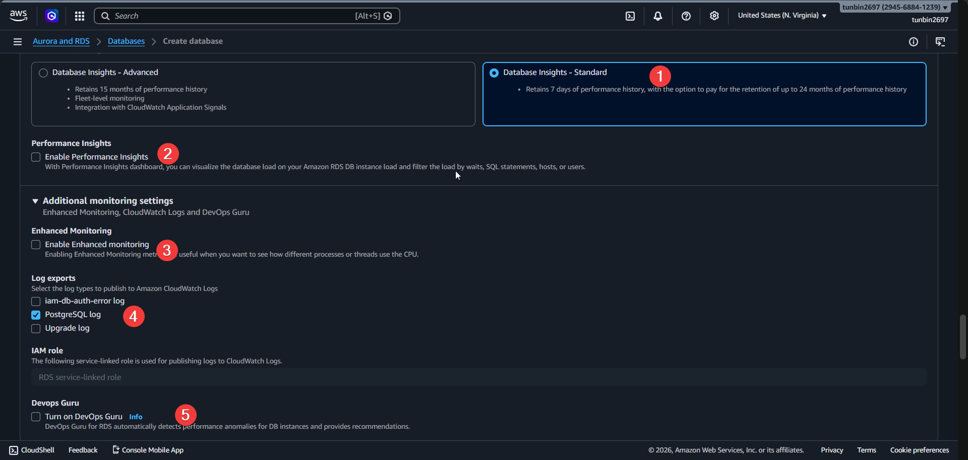 Create RDS monitoring options