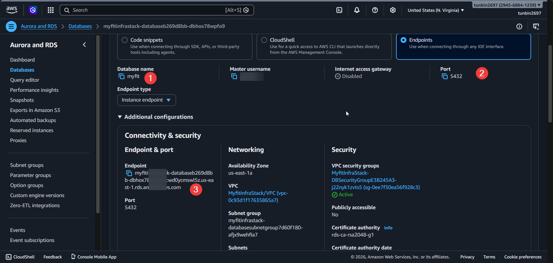 RDS result endpoint and port