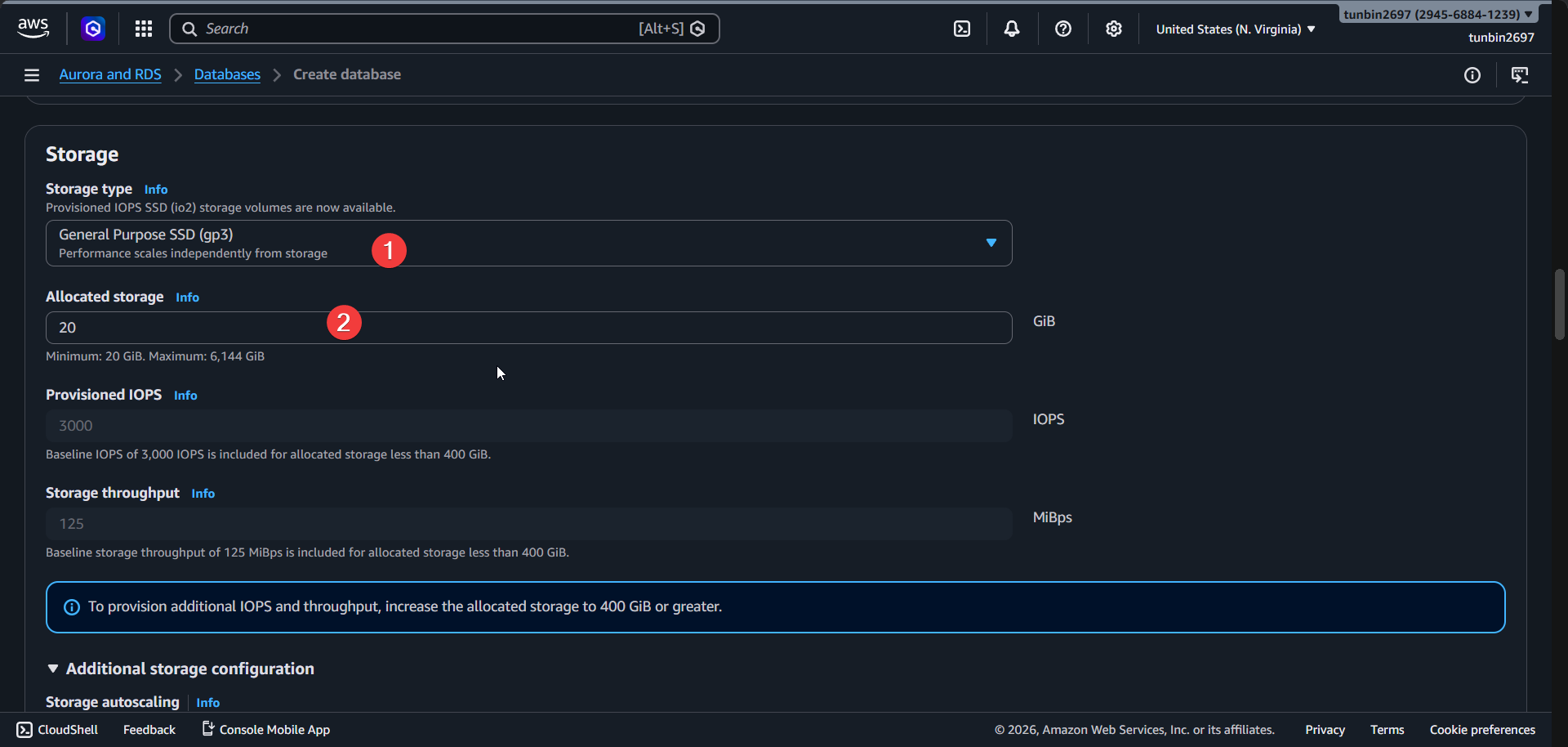 Create RDS storage settings
