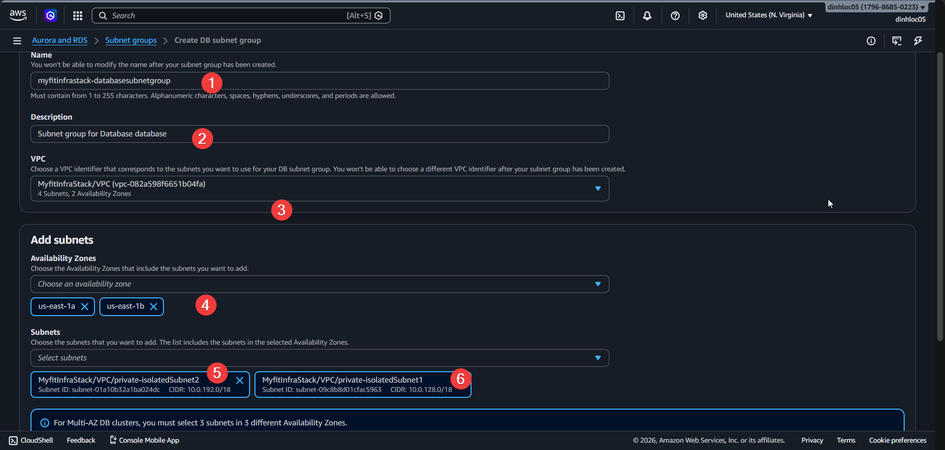 DB subnet group screen 2